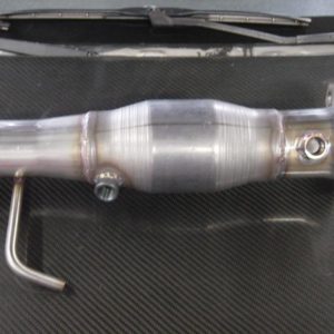 The 2012-2015 Hyundai Veloster Turbo Highflow Downpipe Pierce Motorsports Stainless Downpipe with Highflow Catyalytic Converter bolts in to replace the restrictive oem part without modification